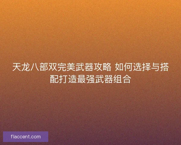 天龙八部双完美武器攻略 如何选择与搭配打造最强武器组合